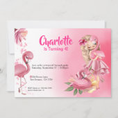 Blond Girl Tropical Pink Flamingo Birthday Kaart (Voorkant)