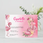 Blond Girl Tropical Pink Flamingo Birthday Kaart (Staand voorkant)