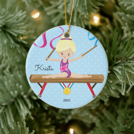 Blond Gymnast Gymnastiek Kerstornament Keramisch Ornament
