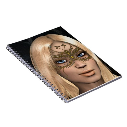 Blond haar Blauw ogen Gouden vlindermasker Notitieboek (Rechterzijde)