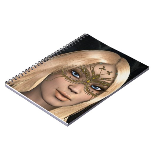 Blond haar Blauw ogen Gouden vlindermasker Notitieboek (Linkerzijde)