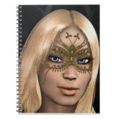 Blond haar Blauw ogen Gouden vlindermasker Notitieboek (Voorkant)