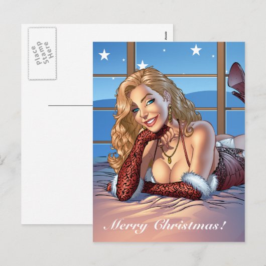 Blond haar, Blue Eyed Beauty Illustratie - Al Rio Feestdagenkaart (Voorkant / Achterkant)