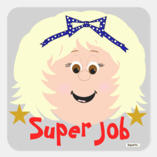 Blond Haar Bruin Eyed Meisje Super Job Sticker