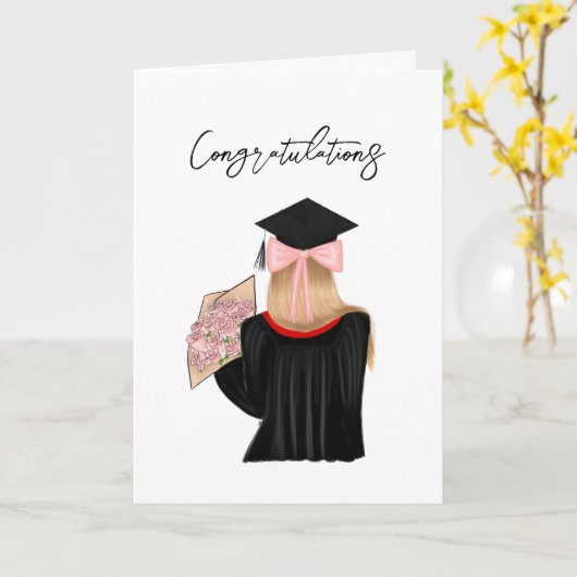 Blond Haar Coquette Afstuderen Gefeliciteerd Kaart (Gele Bloem)