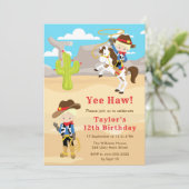 Blond Haar Cowboy Verjaardagsfeestje Kaart (Staand voorkant)