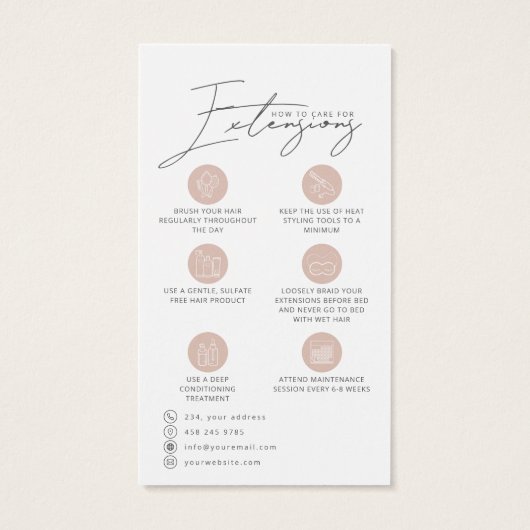 Blond Haar Extensions Care Hang Label Kaart (Achterkant)