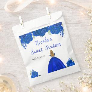 Blond haar Princess Blue Floral Sweet Sixteen Bedankzakje