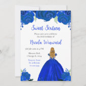 Blond haar Princess Blue Floral Sweet Sixteen Kaart (Voorkant)