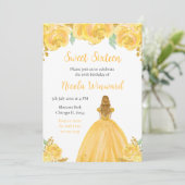 Blond haar Princess Gold Floral Sweet Sixteen Kaart (Staand voorkant)