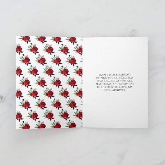 Blond haar Princess Red Floral Sweet Sixteen Kaart (Binnen)