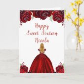 Blond haar Princess Red Floral Sweet Sixteen Kaart (Gele Bloem)