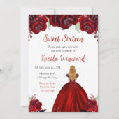 Blond haar Princess Red Floral Sweet Sixteen Kaart (Voorkant)