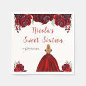 Blond haar Princess Red Floral Sweet Sixteen Servet (Voorkant)