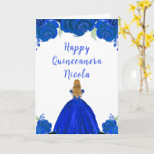 Blond Haar Prinses Blauw Bloemen Quinceanera Kaart (Gele Bloem)