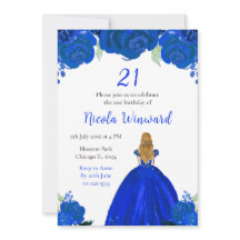 Blond Haar Prinses Blauw Bloemen Verjaardagsfeest