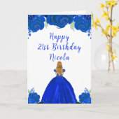 Blond Haar Prinses Blauw Bloemen Verjaardagsfeest Kaart (Gele Bloem)