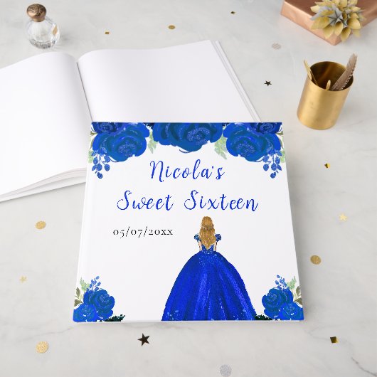 Blond Haar Prinses Blauw Sweet Sixteen Gastboek Gastenboek (Voorkant open)