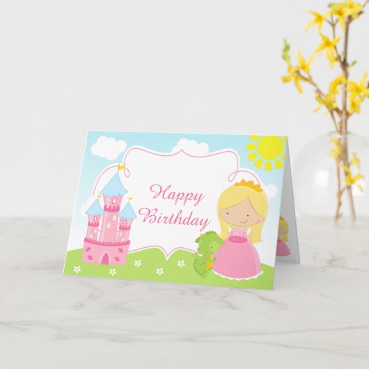 Blond haar prinses en draak kaart (Gele Bloem)