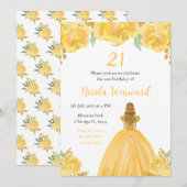 Blond haar Prinses Goud Bloemen Verjaardagsfeest Kaart (Voorkant / Achterkant)