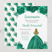Blond Haar Prinses Groen Bloemen Quinceanera Kaart (Voorkant / Achterkant)