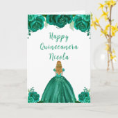Blond Haar Prinses Groen Bloemen Quinceanera Kaart (Gele Bloem)