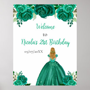 Blond Haar Prinses Groen Bloemen Verjaardag Welkom Poster