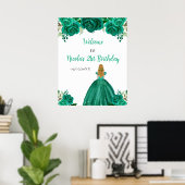 Blond Haar Prinses Groen Bloemen Verjaardag Welkom Poster (Thuiskantoor)
