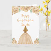 Blond Haar Prinses Perzik Floral Quinceanera Kaart (Gele Bloem)