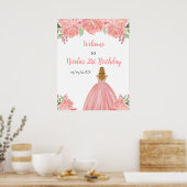 Blond Haar Prinses Roze Bloemen Verjaardag Welkom Poster (Keuken)