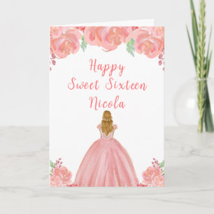 Blond Haar Prinses Roze Bloemen Zoet Zestien Kaart