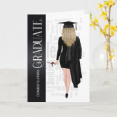 Blond haarzwart Pet en Afstuderen Vrouw Kaart (Gele Bloem)