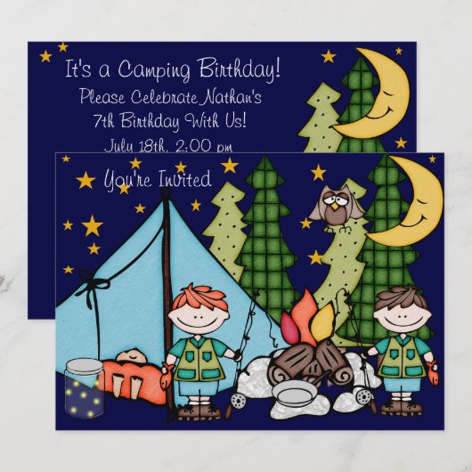 Blond Hair Boy Camping Birthday 5x7 Uitnodiging (Voorkant / Achterkant)