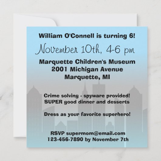 Blond Hair Boy Super Hero Birthday Uitnodiging (Achterkant)