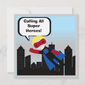 Blond Hair Boy Super Hero Birthday Uitnodiging (Voorkant)