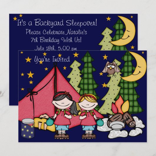 Blond hair Girl Backyard Sleepover 5x7 Uitnodiging (Voorkant / Achterkant)