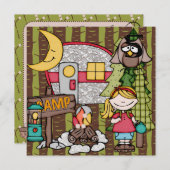 Blond hair Girl Camping Birthday-uitnodigingen Kaart (Voorkant / Achterkant)