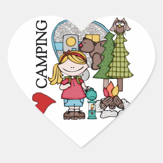 Blond hair Girl I Love Camping Hart Sticker (Voorkant)
