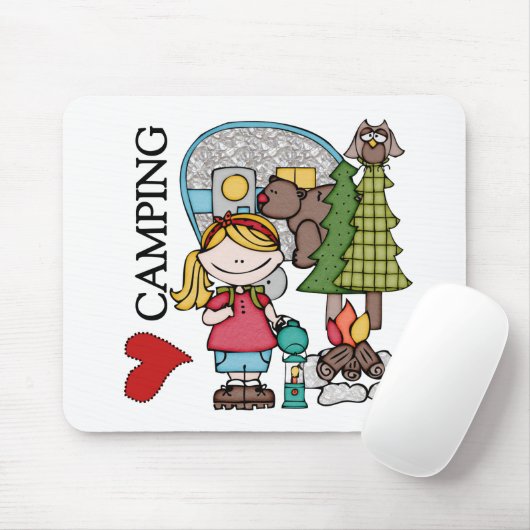 Blond hair Girl I Love Camping Muismat (Met muis)