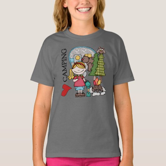 Blond hair Girl I Love Camping T-shirt (Voorkant)