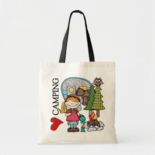 Blond hair Girl I Love Camping Tote Bag (Voorkant)
