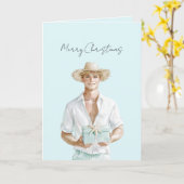 Blond Hair Man Christmas   Kaart (Gele Bloem)