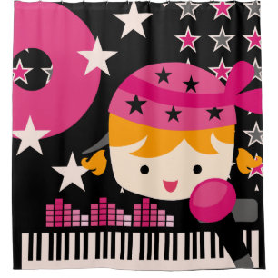 Blond Haire Girl Rock Star Music Karaoke Douchegordijn