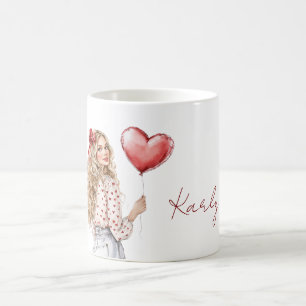 Blond Haren Meisje Rode Harten Blouse Koffiemok