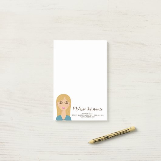 Blond Harig Meisje Met Make-up Aangepaste Visagist Post-it® Notes (Op bureau)