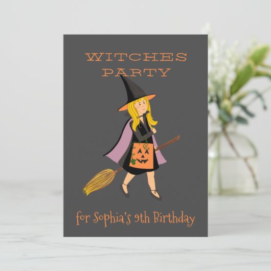 Blond Heks Halloween Verjaardagsfeest Kaart (Staand voorkant)