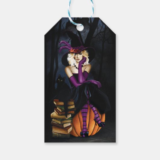 Blond Heks Pompoen Paarse Cadeaulabel (Voorkant)