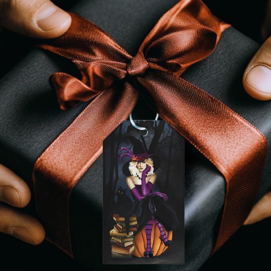 Blond Heks Pompoen Paarse Cadeaulabel