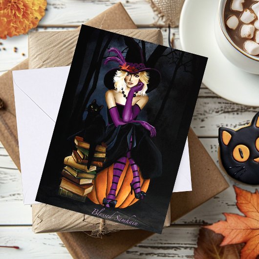 Blond Heks Pompoen Paarse Kaart