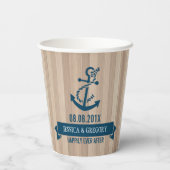 Blond Hout Textuur Navy-Blue Nautische Boot Anker Papieren Bekers (Achterkant)